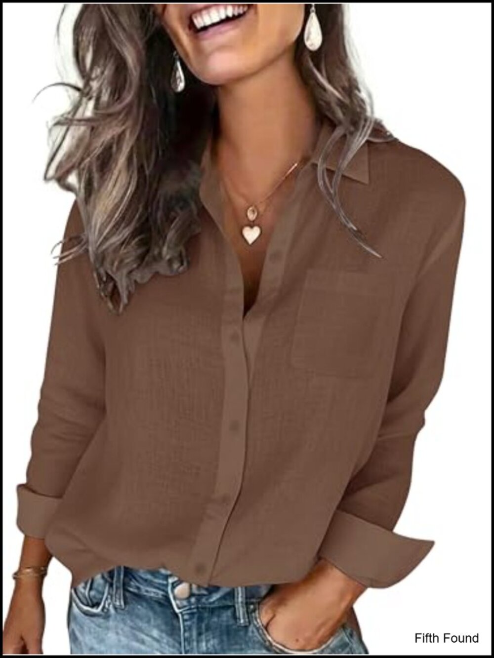 Women's Cotton Linen Textured Button Down Shirt Long Sleeve Blouse with Pocket